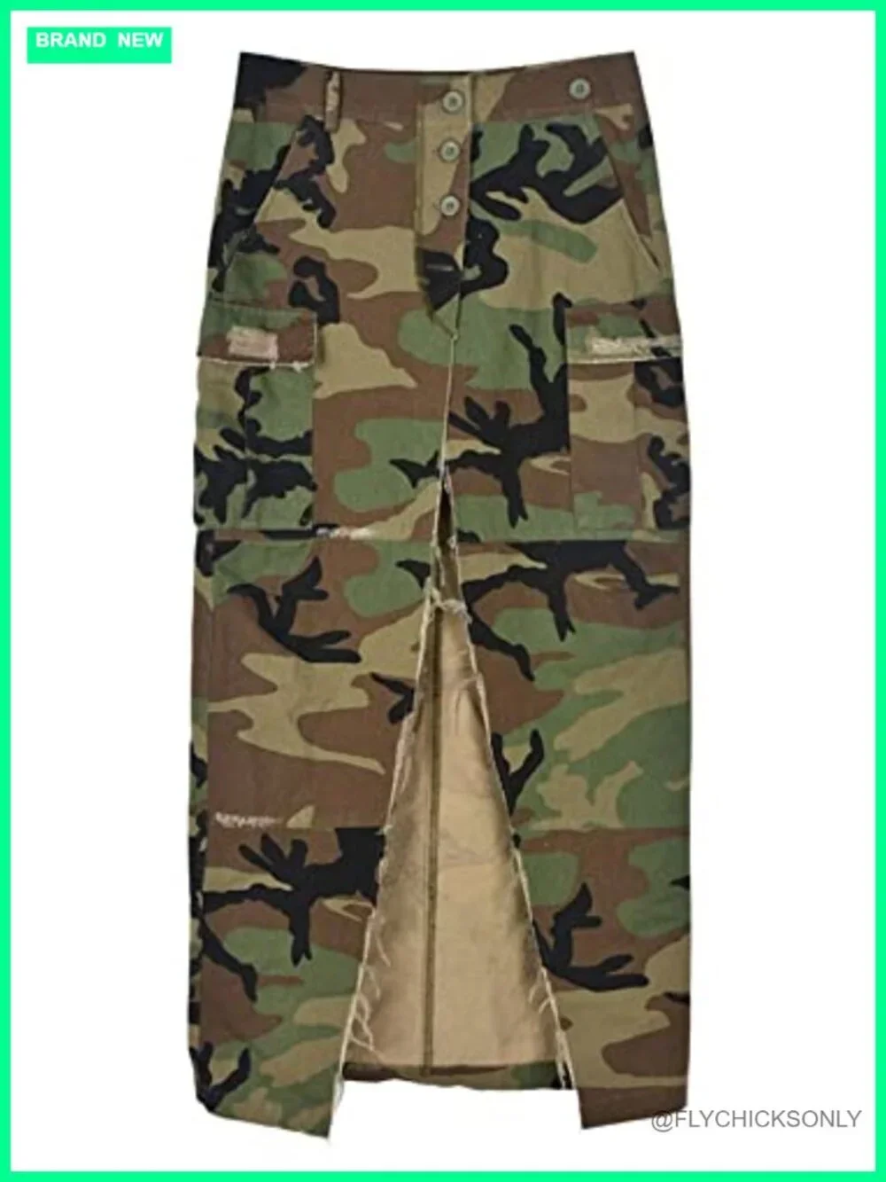 Camo Cargo Skirt Maxi Pencil with Pockets Button Slit